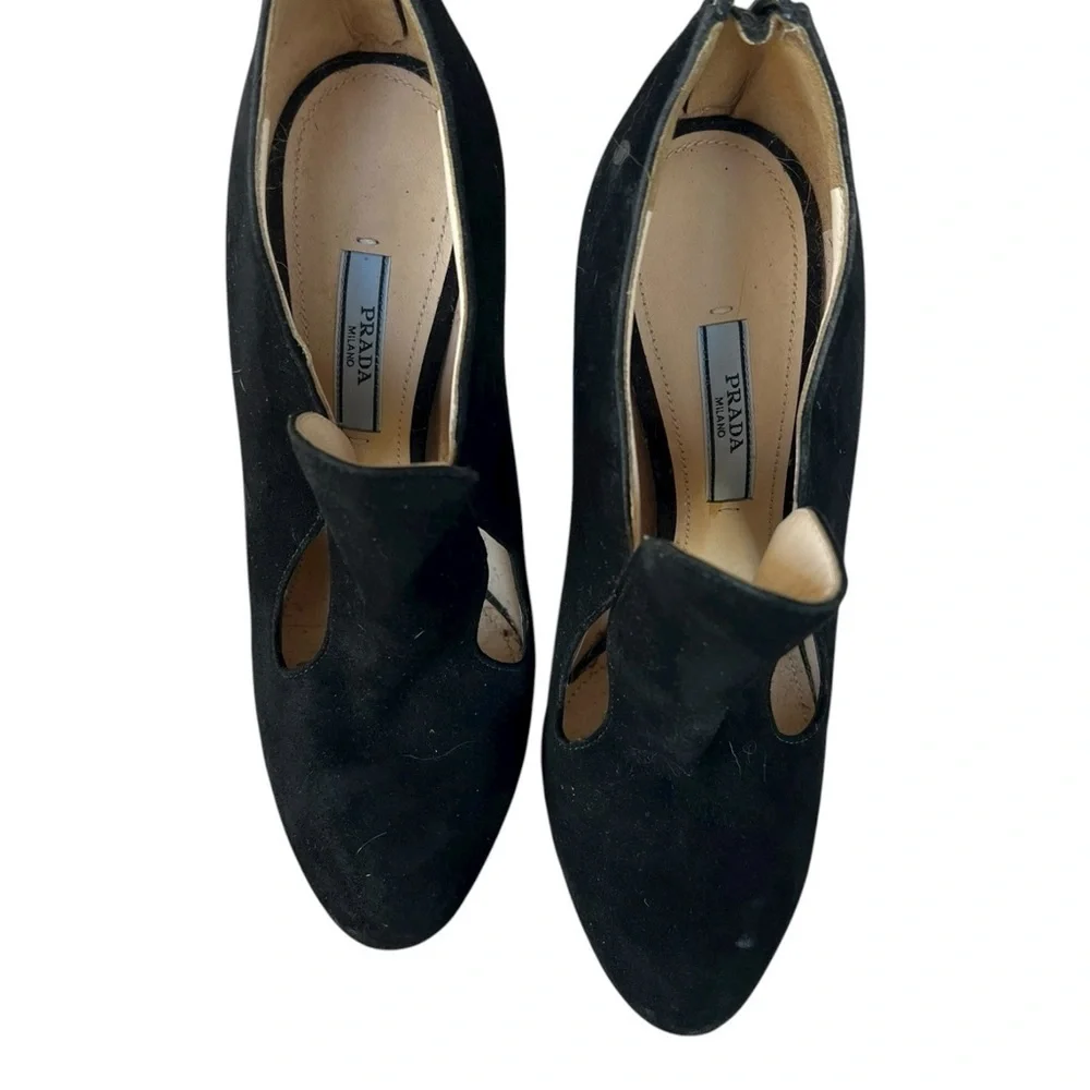 Prada Black Suede Sculpted Heels
